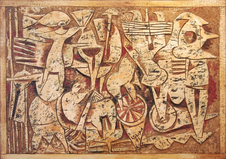 LUCKY SIBIYA, THE WHITE VILLAGE
1998, OIL ON CARVED PANEL