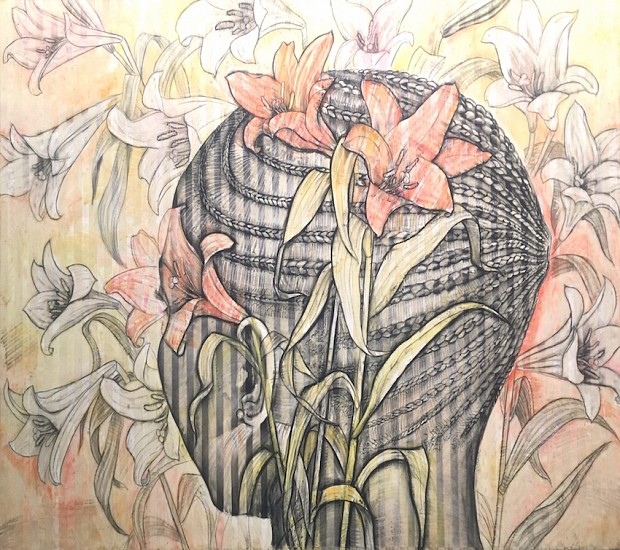 GARY STEPHENS, ANNUNCIATION- BRAIDS WITH LILY HALO
2018, CHALK PASTEL AND CHARCOAL ON FOLDED PAPER