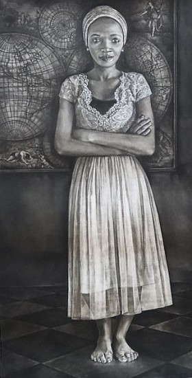 CORLIE DE KOCK, THULA IN SILENT CONVERSATION WITH VERMEER
2020, CHARCOAL ON FABRIANO PAPER