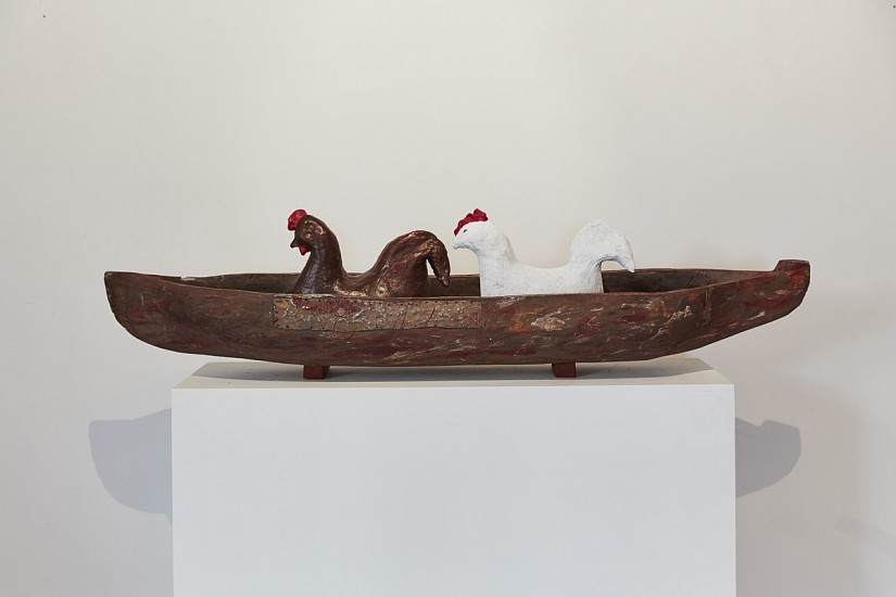WILMA CRUISE, HIGGITY PICKETY MY BLACK HEN
2019, CERAMIC AND FOUND OBJECT (WOODEN BOAT)