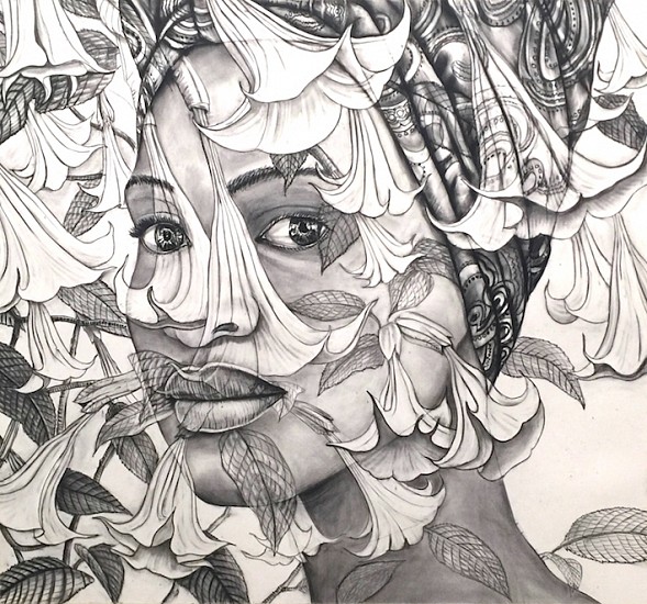 GARY STEPHENS, RACHAEL WITH DOEK AND MOONFLOWERS
2018, CHARCOAL ON PAPER