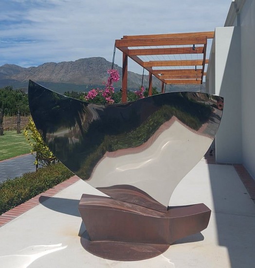 MARK SWART, JOURNEY
2020, 316L GRADE POLISHED STAINLESS STEEL WITH PATINATED MILD STEEL BASE
