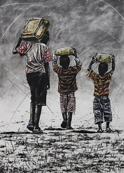 phillemon hlungwani idle hands make a man poor ku kshama hi mavoko swi chela vusiswana i 105 x 75cm charcoal and pastel on paper