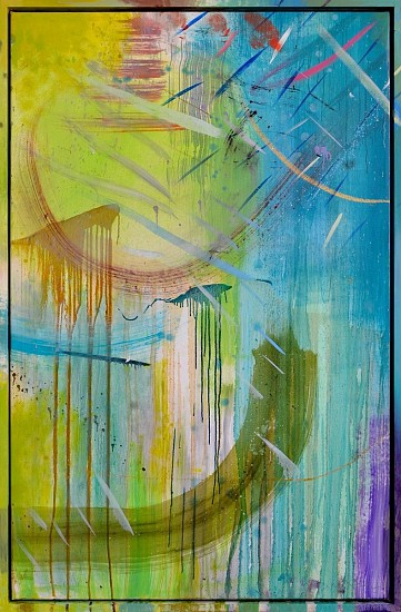 MATTHEW HINDLEY, RAINBOW OF CHAOS III
2021, OIL ON ITALIAN POLYCOTTON WITH PAINTED WOODEN FRAME