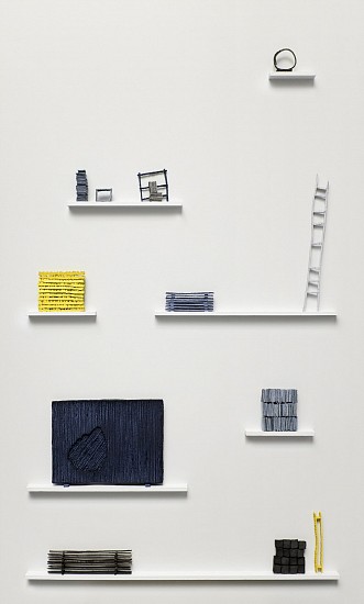 BELLA KNEMEYER, MORE STOLEN GOODS
2022, MULCHED PAPER SHELVED ON PAINTED MDF BOARD