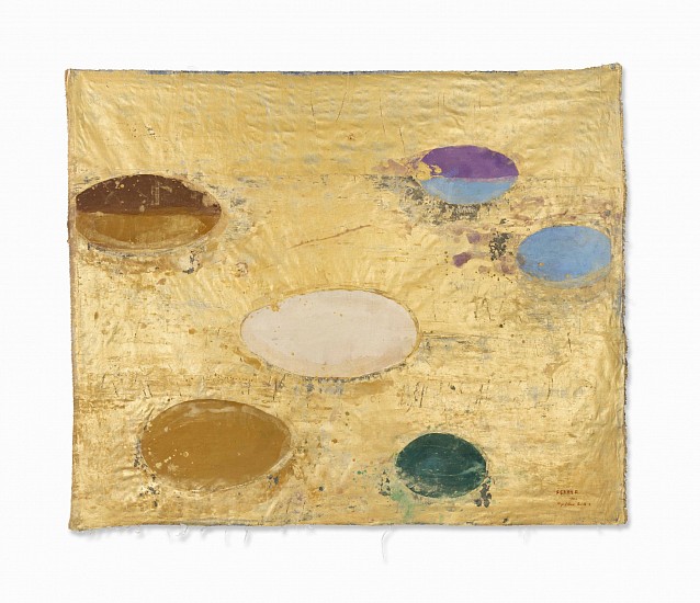 GUY FERRER, NYMPHEAS GOLD 2
2022, MIXED MEDIA & COLLAGE ON SILK
