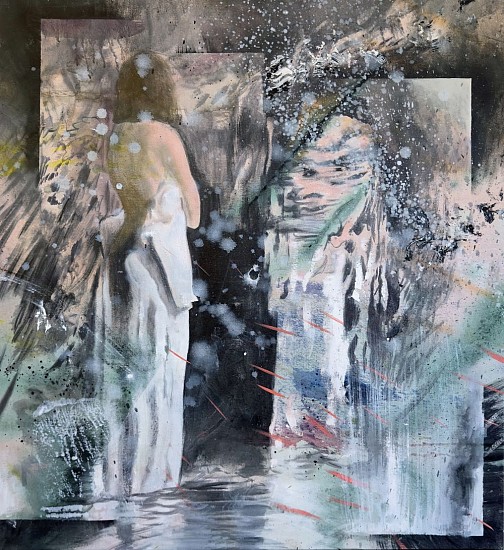MATTHEW HINDLEY, STUDY FOR ‘THE SMOKY MIRROR’
WATERCOLOUR & OIL ON CANVAS