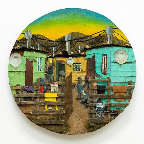 VUSI KHUMALO, HOMESTEAD IN LANGA INFORMAL SETTLEMENT
2024, MIXED MEDIA COLLAGE ON PLYWOOD BOARD