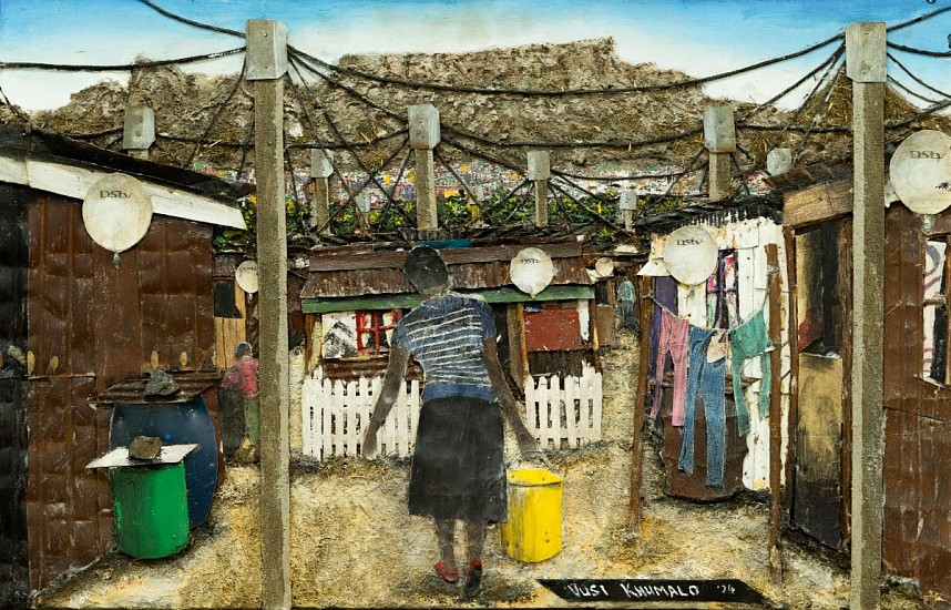 VUSI KHUMALO, TABLE MOUNTAIN VIEW HOMESTEAD
2024, MIXED MEDIA COLLAGE ON PLYWOOD BOARD