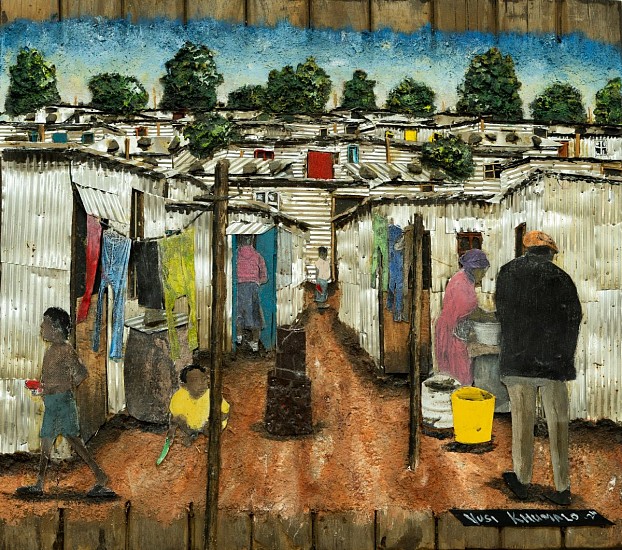 VUSI KHUMALO, SHINE CITY HOMESTEAD
2024, MIXED MEDIA COLLAGE ON PLYWOOD BOARD