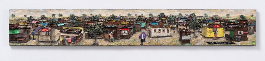 VUSI KHUMALO, LOCKDOWN INFORMAL SETTLEMENT
2022, MIXED MEDIA ON BOARD