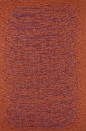 CATHY ABRAHAM, EIGHT MINUTES INDIGO RUST LEFT HAND
2024, PASTEL ON RAW BOOK LINEN