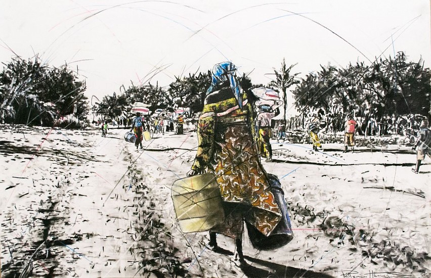 PHILLEMON HLUNGWANI, HI RINDZELE NKARHI WO LEHA (WE HAVE WAITED A LONG TIME) V
CHARCOAL AND CHALK PASTEL ON PAPER