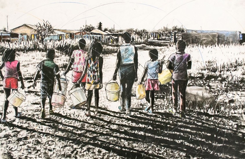 PHILLEMON HLUNGWANI, MATI I VUTOMI (WATER IS LIFE) I
CHARCOAL AND CHALK PASTEL ON PAPER