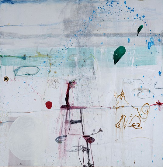 WAYNE BARKER, STILL LIFE WITH JACKALS
FOUND & HANDMADE OBJECTS, HOUSE PAINT & OIL PAINT ON CANVAS