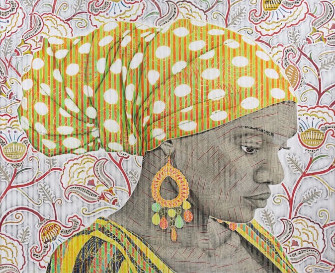 GARY STEPHENS, BELINDA, THE POLKA DOT SCARF
CHALK PASTEL AND NEWSPRINT COLLAGE ON PLEATED PAPER