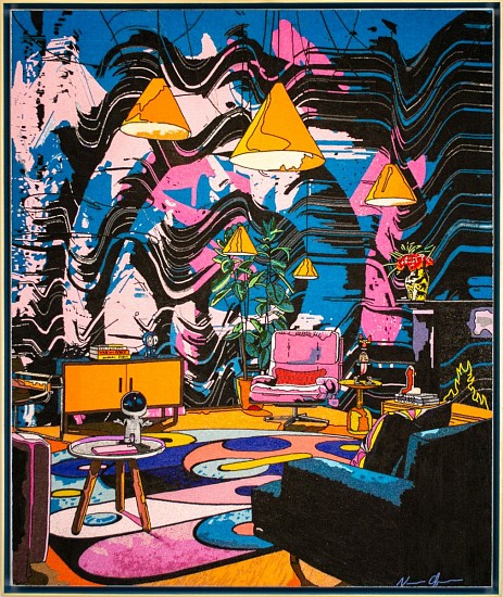 NORMAN O'FLYNN, INTERIOR WITH AFRONAUT
2026, GLASS BEADS ON BOARD
